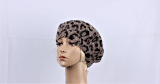Head Start animal print cashmere fleece lined beret beige Style : HS/4558